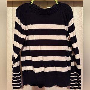Tommy Hilfiger Blue and White Off-the-Shoulder Sweater
